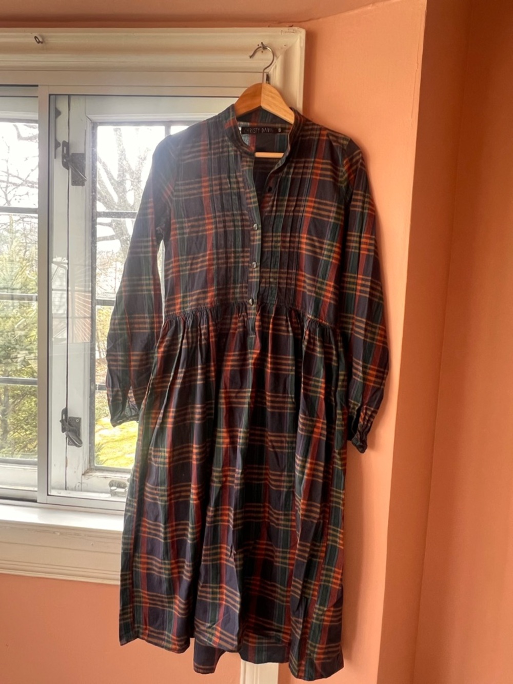 Christy Dawn Navy Plaid Button-Front Maxi Dress